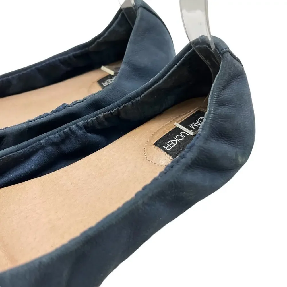 ADAM TUCKER Genuine Leather Navy Blue Suede Bow Ballet Flats Loafers Shoes 8.5